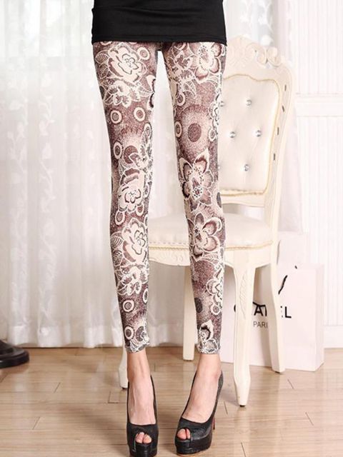 Nuevas mujeres atractivas florales estampados de gasa Leggings