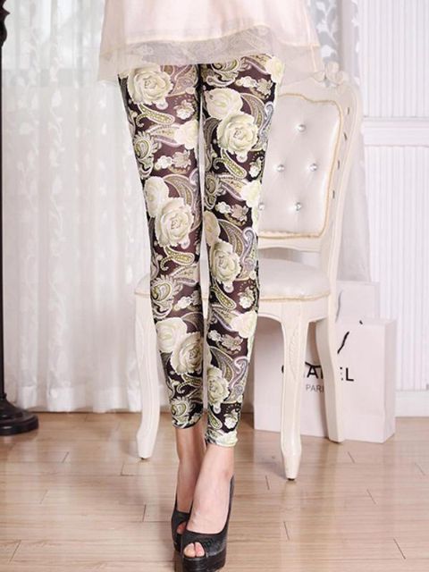 Nya mode kvinnor sexiga blommor tryckt gaze leggings