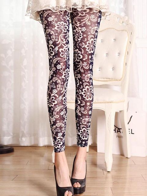 Nuevas mujeres atractivas florales estampados de gasa Leggings