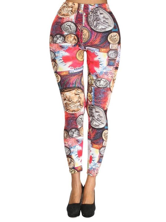 Damemode Tynde mønter Print Leggings Strækbare bukser Blyantbukser