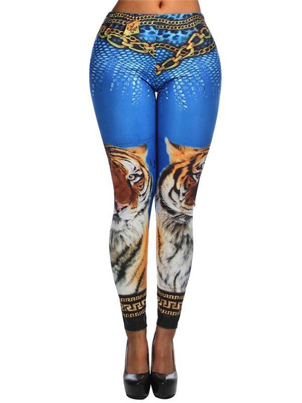 Womens Tiermuster gedruckt Tiger Print dünne dünne Leggings Hosen Strumpfhosen