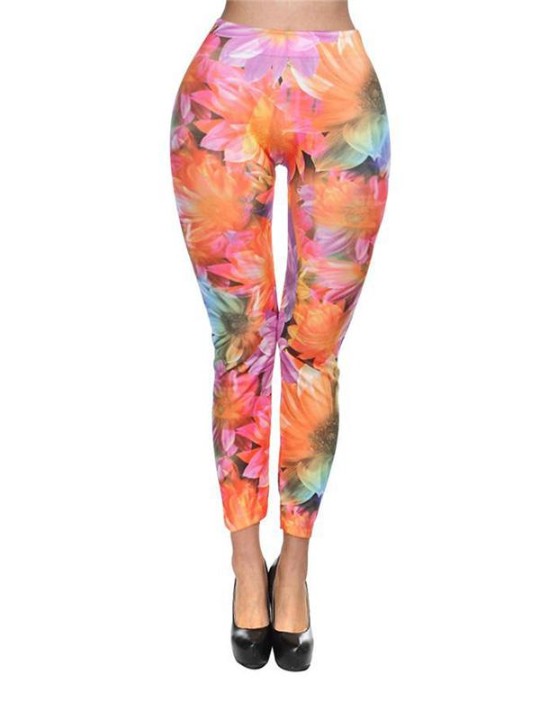 Kvinnors tropiska blommönster Slipsfärgade grafiska stretchiga tights Leggingsbyxor