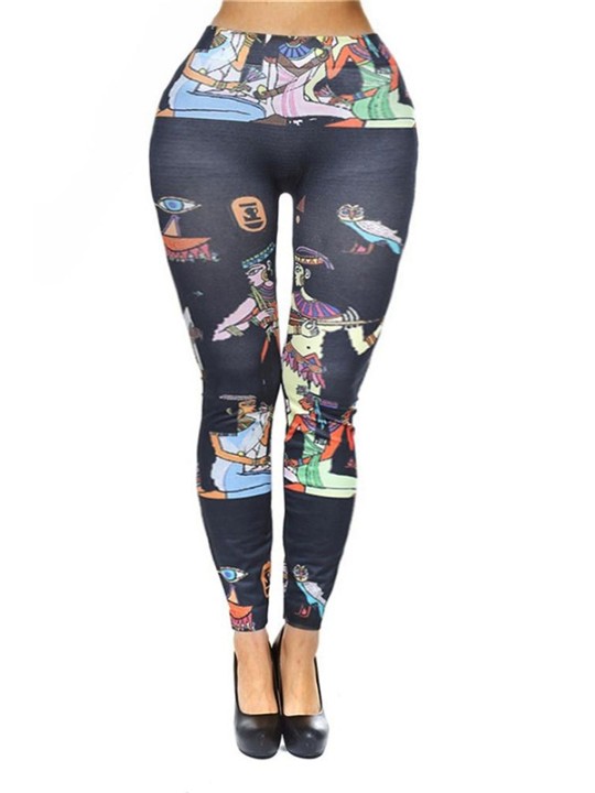 Naisten muoti korkeavyötäröinen painatus Lady&#39;s Finess -harjoittelu rento housujen leggingsit (koko M; musta alkuperäiskansan kauneus)