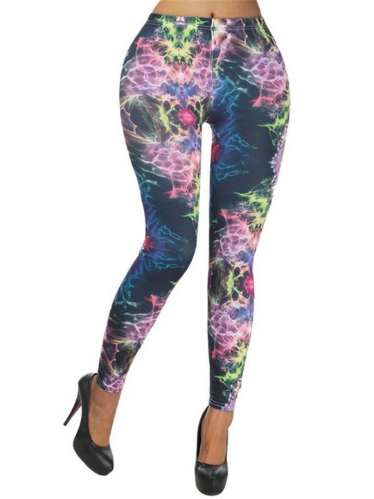Patrón Rayo de las mujeres Tie Dye Graphic Stretchy Medias Leggings Pantalones