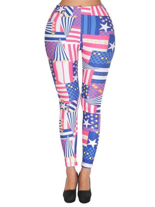 Women's american flag Print Tie Dye Graphic Stretchy Tights Leggings Pants