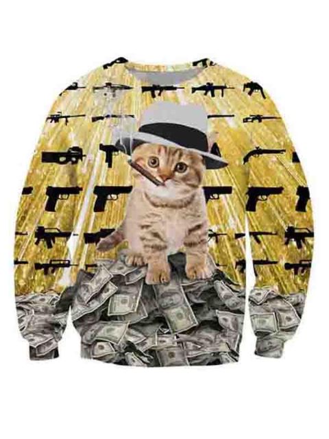 Spring Autumn New Fashion 3D Print Rich Cat Cartoon Sweatshirts Hoodies Pullovers Tops Sweats Hoody