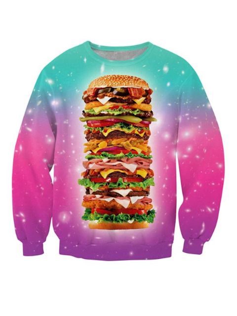 Primavera Outono Nova Moda 3D Impressão Hamburger Elegante Camisolas Hoodies Pullovers Tops Suores Com Capuz