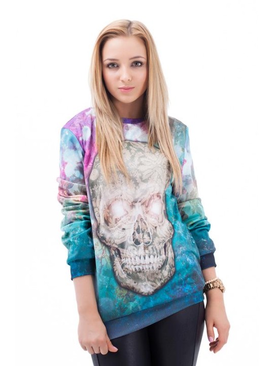 Kvinnors nya mode Vårhöst Casual 3D Snygg Cool Skull Cartoon Print Sweatshirts Hoodies Pullovers Toppar Sweats Hoody