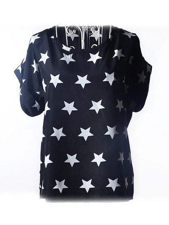 Damemode sommer chiffon Stars pirnt t-shirts bluse fritidstøj vintage retro skjorter og toppe