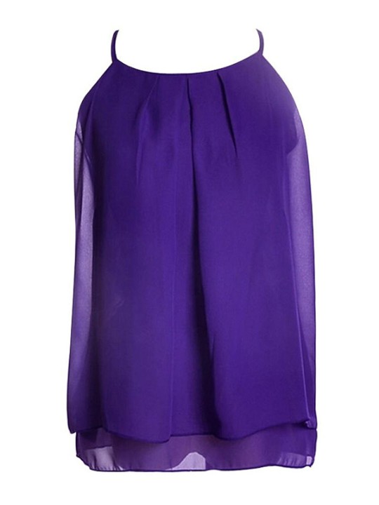 Kvinnors härliga koreanska modeblus Smal ärmlös skjorta Chiffong avslappnad väst