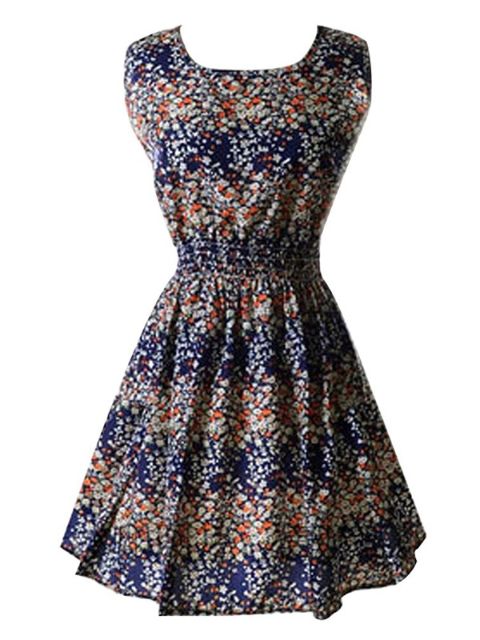 Korean muoti hihaton liivi ohut sifonki mekko painatus kukka löysä lady liivi mekko