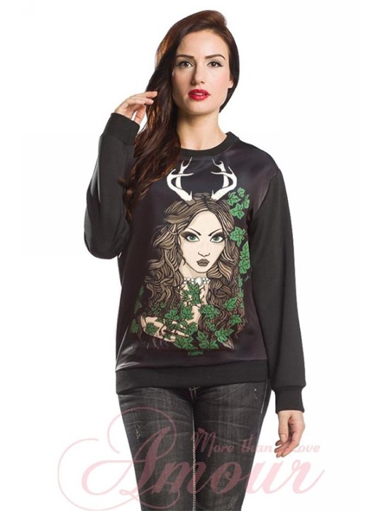 Womens Stylish Gothic Punk Darque Theme Pullover Sweater Top-free size Sweaters & Cardigans