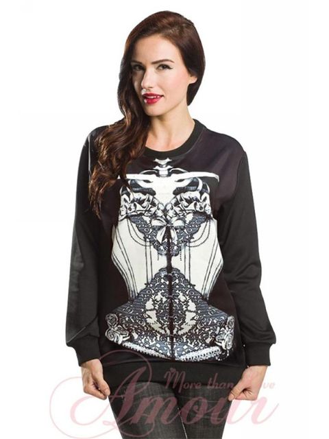 Damenmode Gothic Punk Raven In Weste Korsett &amp; Rippen Digital Print Pullover Pullover Top Pullover &amp; Strickjacken