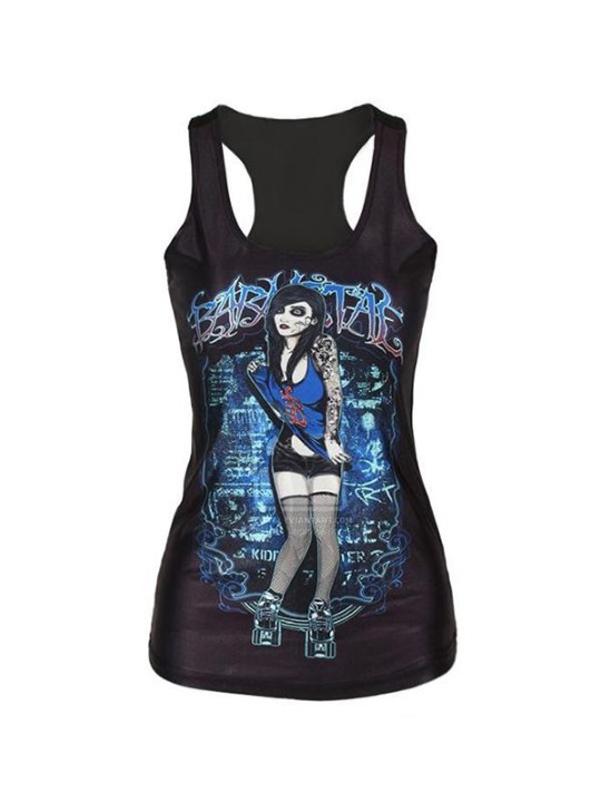 Kvinders kranium, digital trykt, ærmeløs T-shirt, vesttop (sort)