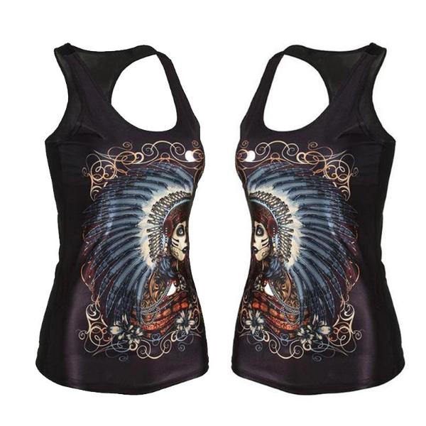 Mulheres Punk Gothic Digital Impresso mangas T Shirt Vest Regatas (preto)