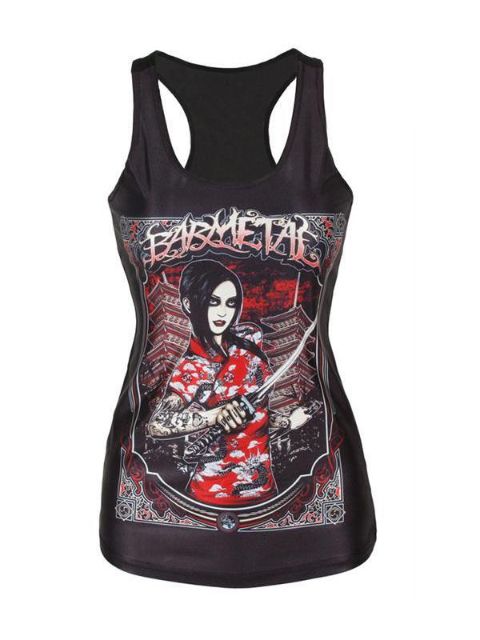 Cuadro sin mangas impresa digital de la camiseta de las mujeres camisetas sin mangas del chaleco (negro)