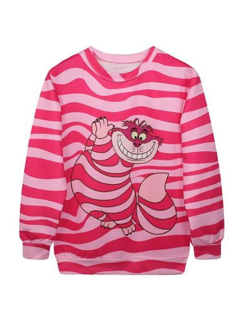 Moda femenina Cheshire cat Sudaderas con capucha y cremallera de manga larga (Rosa)
