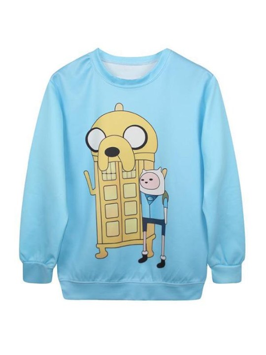 Dammode Jake-mönster Digitala tryck Långärmade tröjor &amp; huvtröjor (blå)