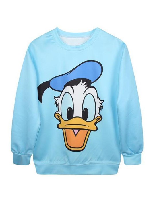 Dömutíska Donald Duck stafrænt prentað peysuföt og hettupeysur með löngum ermum (blátt)