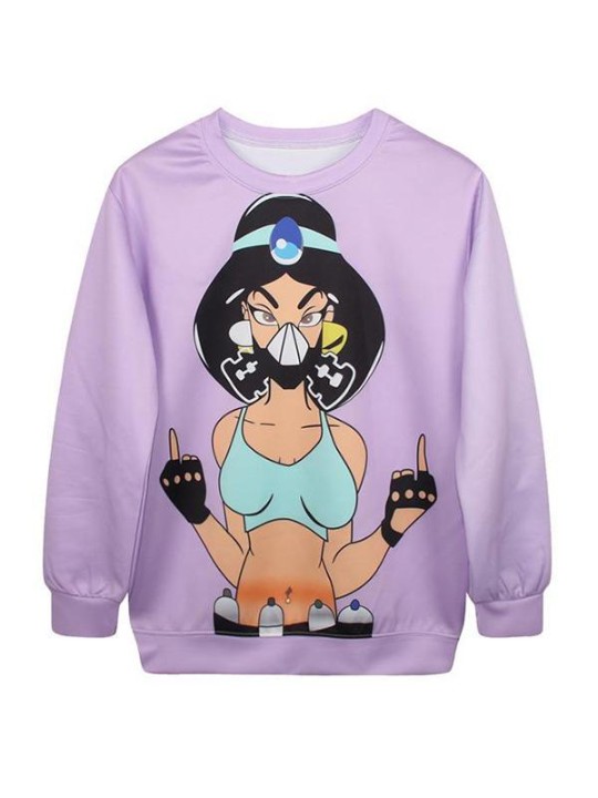 Moda Punk Jasmine Digital Print manga larga sudaderas y sudaderas con capucha (púrpura)