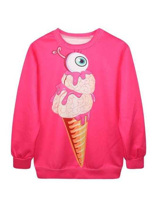 Dam mode One Eye Icecream Digital Print Långärmade tröjor &amp; huvtröjor (rosa)