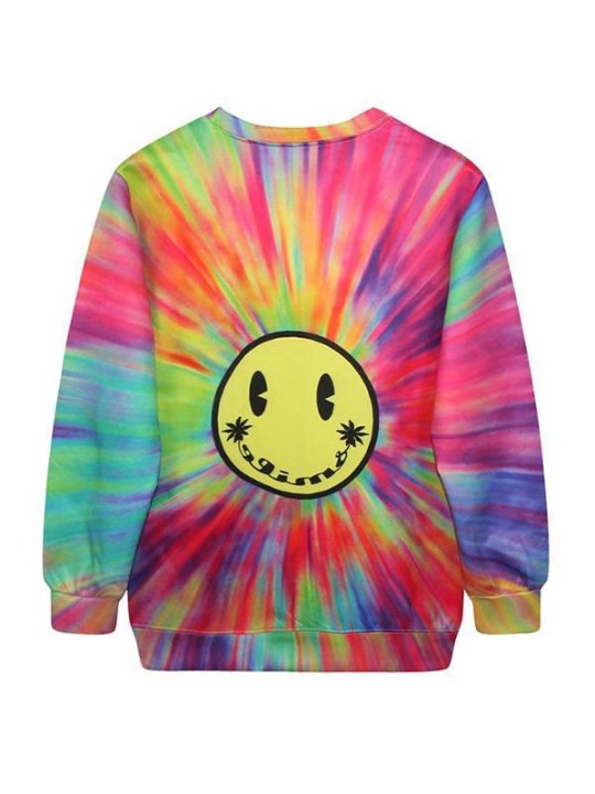 Damemode Smiley ansigt Digital print Langærmede sweatshirts &amp; hættetrøjer (hvid)