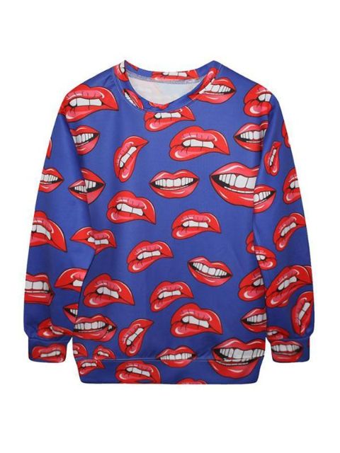 Sweatshirts et sweats à capuche à manches longues et imprimés numériques pour femmes (bleu)