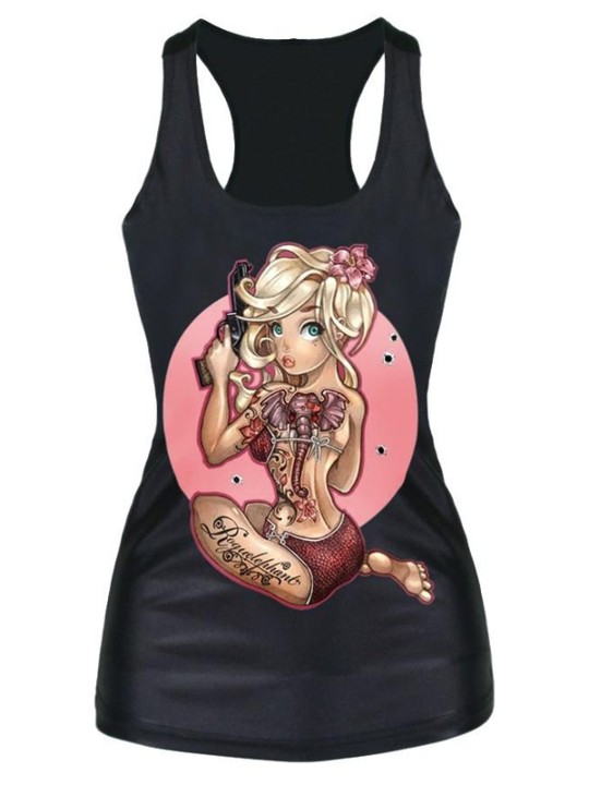 Camisola de alças da cópia de Digitas da beleza da lua do culto da forma das mulheres t-shirt góticos de Steampunk