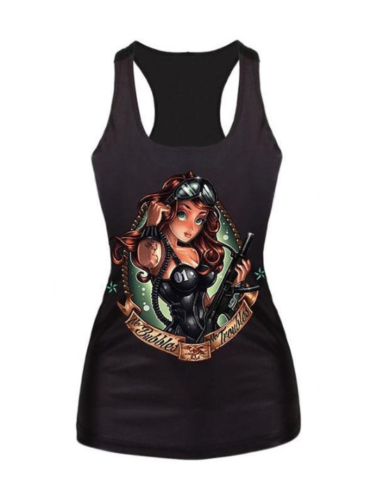 Naisten digitaaliset painatus topit Clubwear-muoti-paita (musta) Gothic0909