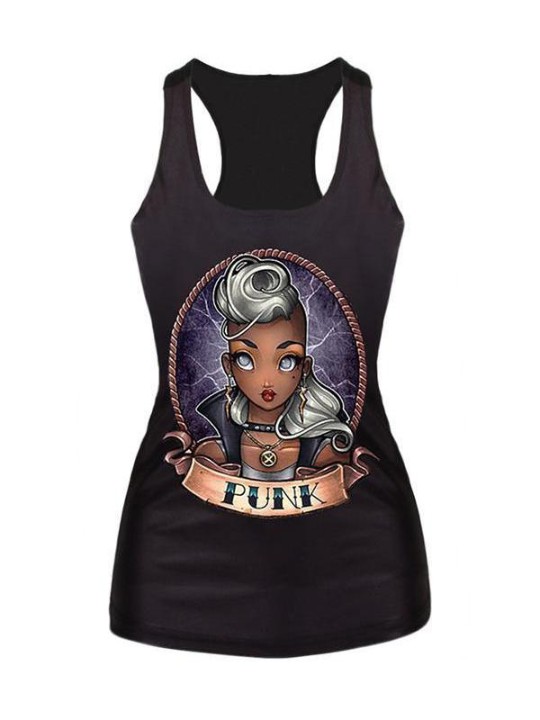 Women Punk Princess Digital Print Tank Top Clubwear Gothic Punk T-Shirt(Black)Gothic0909