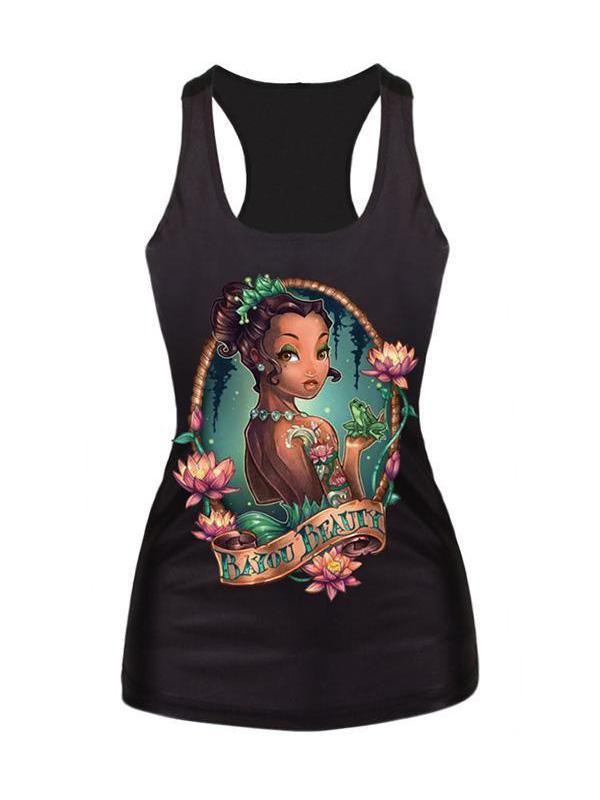 Konur Pin Up Princess stafrænt prentað bolur, bolafatnaður Gothic Punk bolur (svartur)