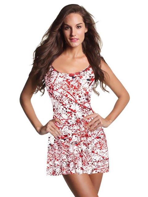 Celeb Inspireret Digital Print Blood Splatter Scoop Skater Dress Clubwear Halloween