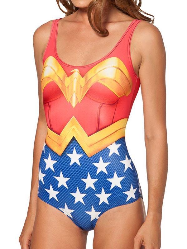 Laadukas digitaalinen painatus Wonder Woman Romper Teddy Monokini -uimapuku