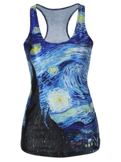 Muoti Starry Starry Night Print Clubwear -laatuinen digitaalinen tankkitoppi, goottilainen punk-paita
