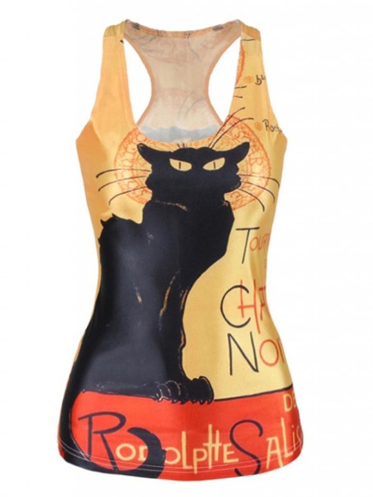 Qualität Digital Print Cat Tank Top Clubwear Gothic Punk T-Shirt
