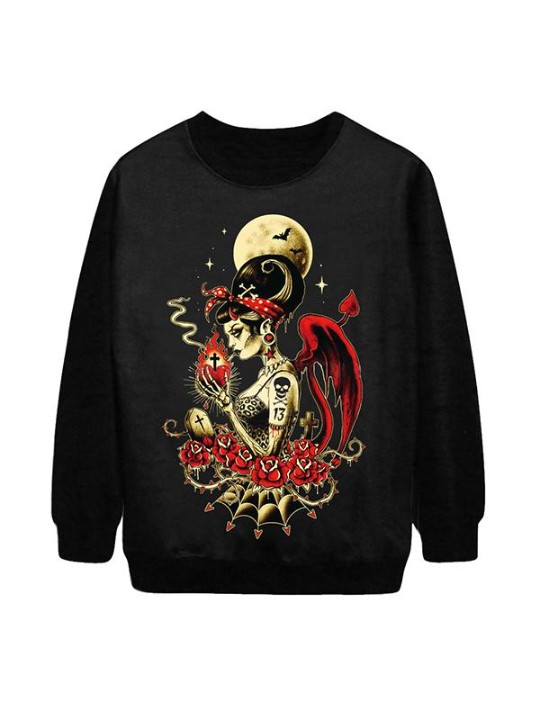 Sweats à capuche et sweats à capuche à manches longues à imprimé numérique pour femmes Gothic Cult Angel (Noir)