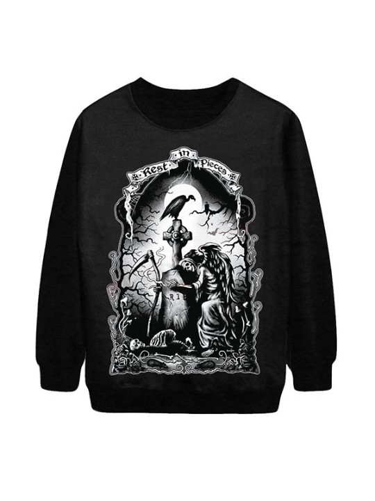 Women's New Fashion Gothic BLEACH Digital Print Long Sleeve Hoodies Sweatshirt (Black)