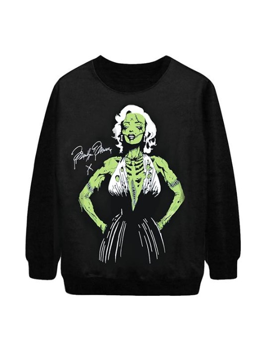 Frauen neue Mode Gothic Marilyn Monroe Digitaldruck Langarm Hoodies Sweatshirt (schwarz)