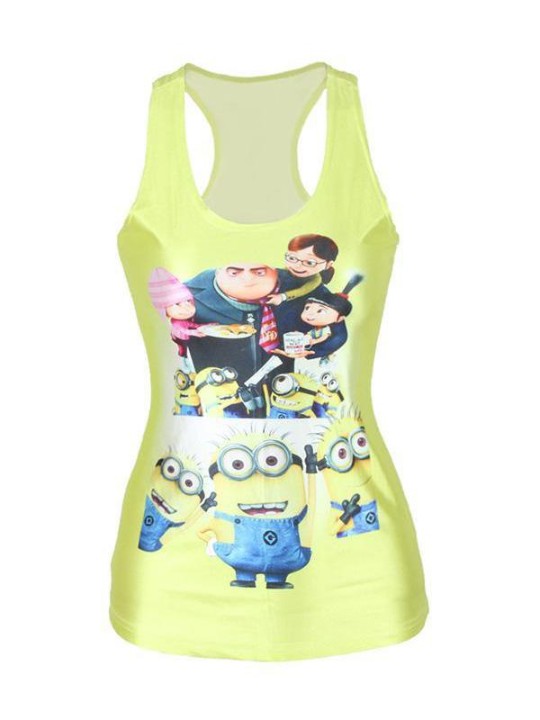 Mulheres Despicable Me Digital Impresso mangas T Shirt Vest Tops (amarelo)