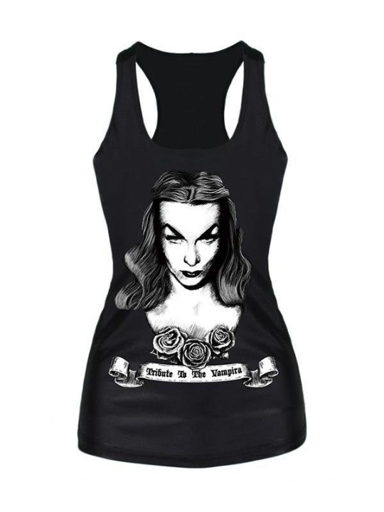 Débardeurs T-shirt sans manches imprimé numérique pour femme de beauté sombre (Noir)