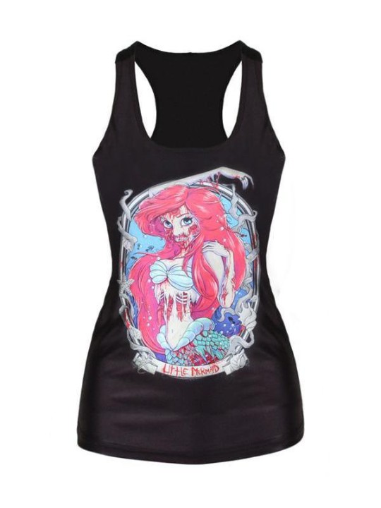 Frauen Zombie Mermaid Digital gedruckt ärmelloses T-Shirt Weste Tank Tops (schwarz)