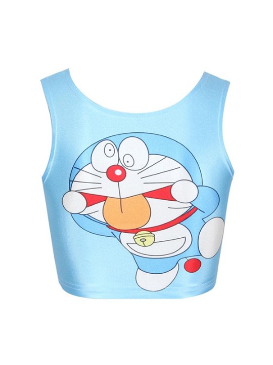 Moda feminina Reversível de Alta Qualidade DORAEMON Digital Imprimir Clubwear Punk T-Shirt Regata