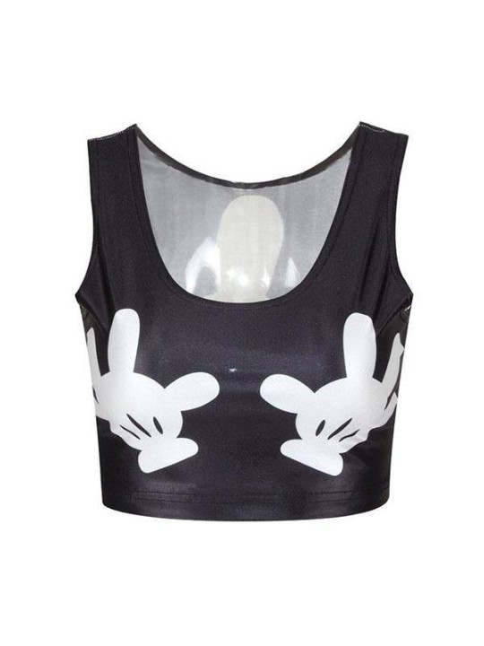 Las manos del mickey mouse sin mangas de las mujeres Emotion Digital Print Crop Top (negro)