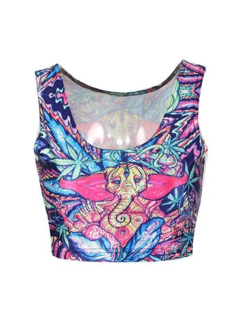 Sem mangas 3d Imprimir Crop Tops Tanques das mulheres (roxo)