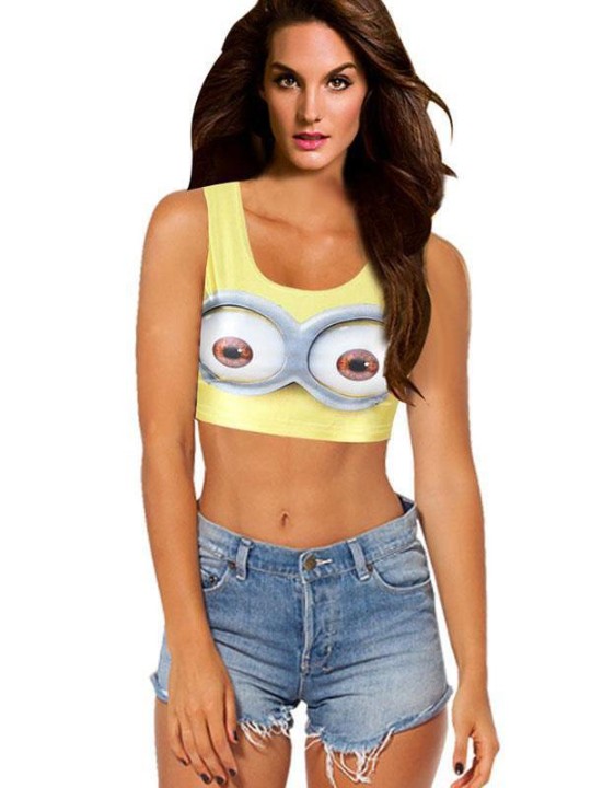 Sem mangas das mulheres Despicable Me Emotion Digital Print Top Crop (Amarelo)