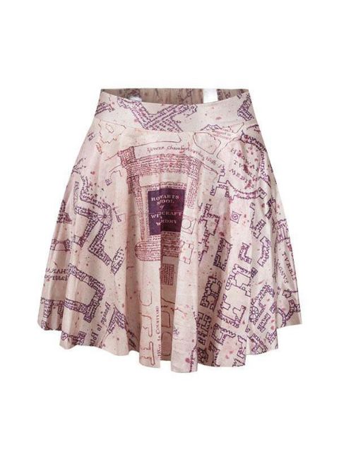 MARAUDERS MAP Mujer estampado digital cintura alta una línea plisada acampanada skater mini faldas (rosa)