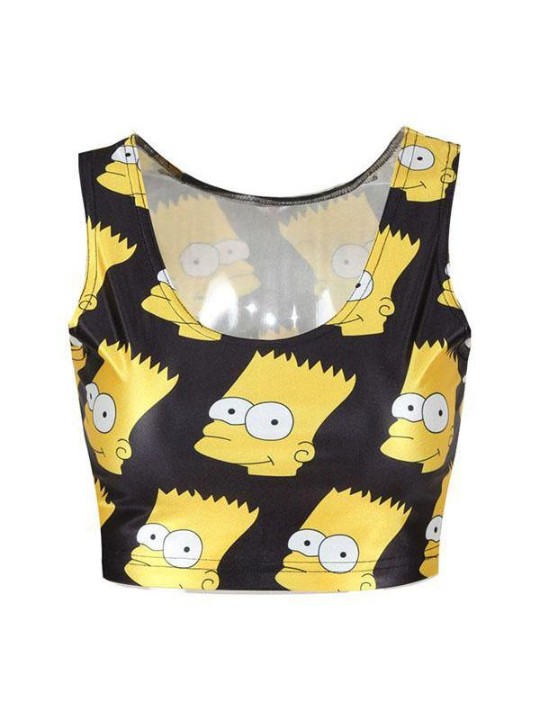 Women's Sleeveless Simpsons Emotion Digital Print Crop Top