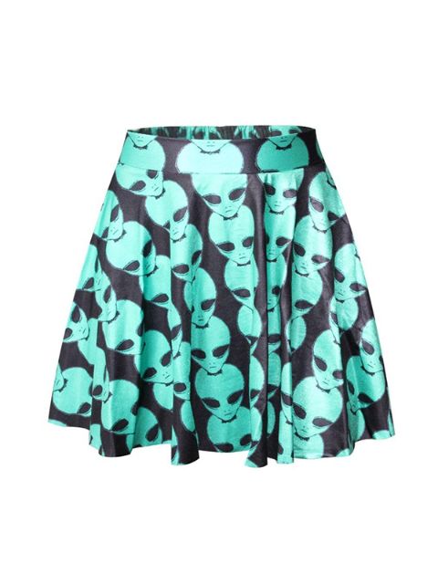 Moda Feminina Reversível Verão Retro Digital Print Elien Skater Mini Saia