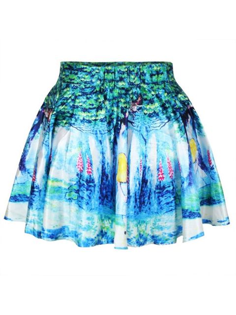 Mode Kvinnor Retro Vintage Digital Print Alice In Wonderland Skater Kjol