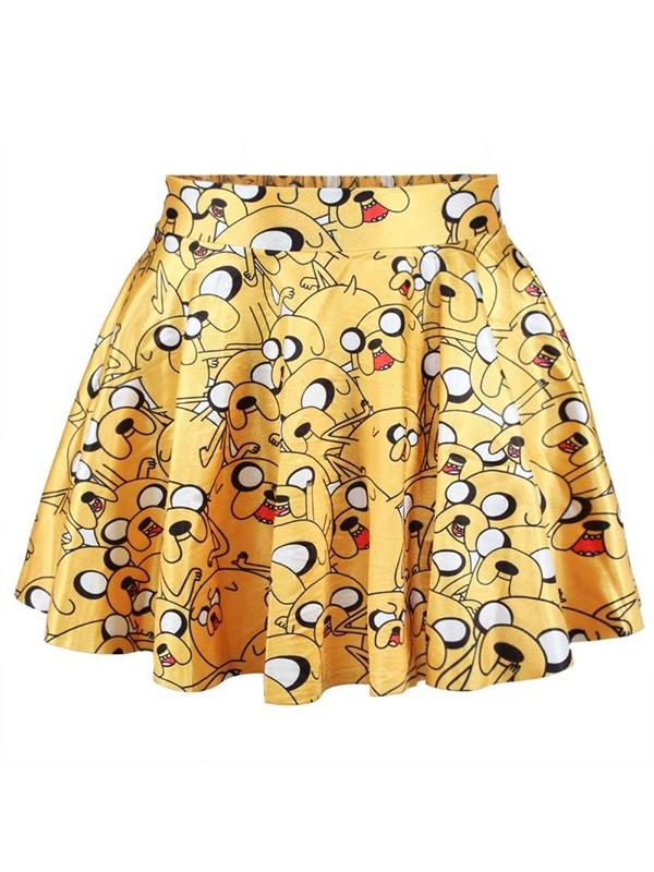 Mode Kvinder Retro Vintage Digital Print Adventure Times Jake Skater Nederdel